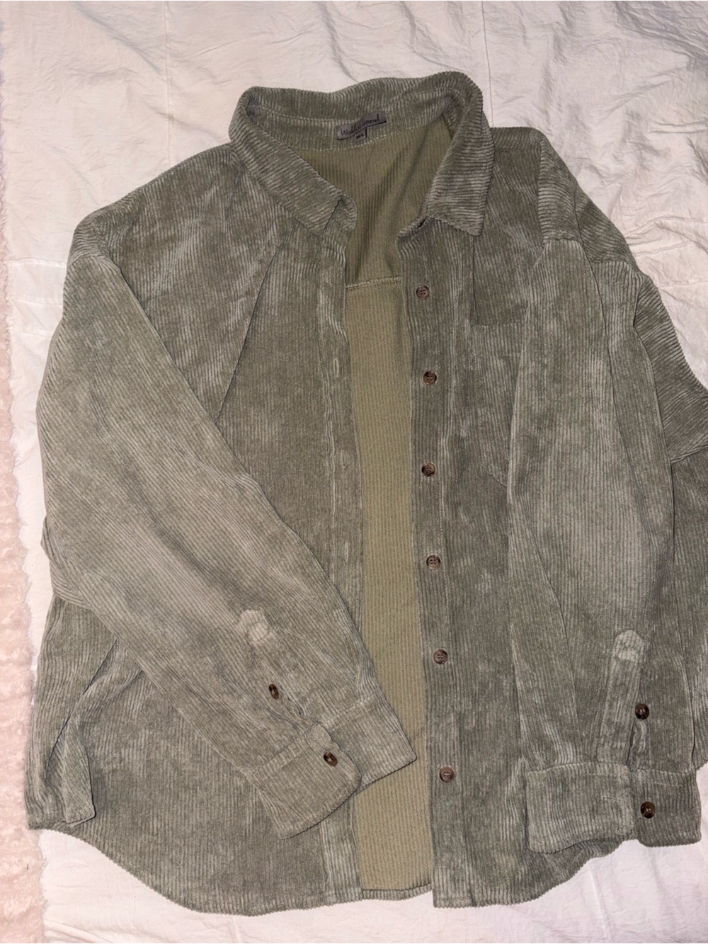Olive Green Corduroy Button-Up Shirt Jacket